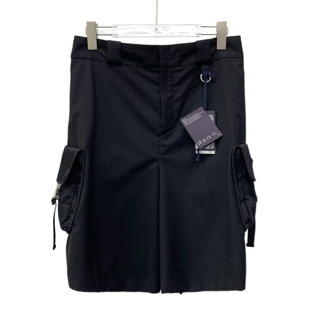 Prada Black Triangular Logo Shearling Wool Utility Casual Shorts